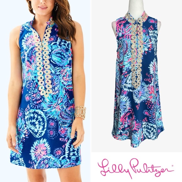 Lilly Pulitzer Jane Sleeveless Shift Mini Dress Gypsea Blue Pink Size 4 EUC - Picture 1 of 16